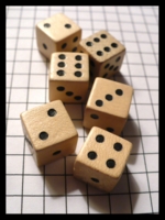Dice : Dice - 6D - Set of 6 Wood Dice With Black Pips